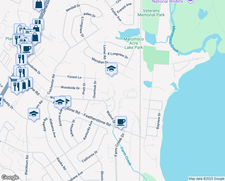 map of restaurants, bars, coffee shops, grocery stores, and more near 14648 Balsam Street in Woodbridge