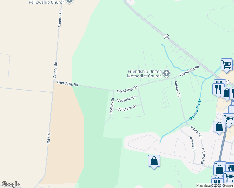 map of restaurants, bars, coffee shops, grocery stores, and more near 30802 Friendship Road in Millsboro
