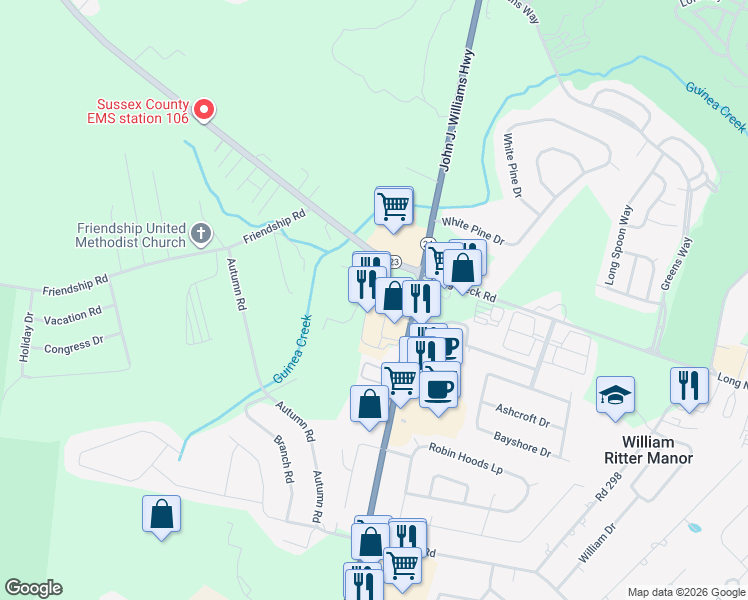 map of restaurants, bars, coffee shops, grocery stores, and more near 36908 Silicato Drive in Millsboro