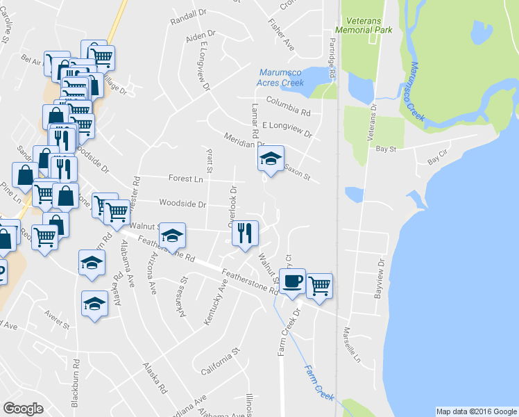 map of restaurants, bars, coffee shops, grocery stores, and more near 14644 Ponderosa Court in Woodbridge