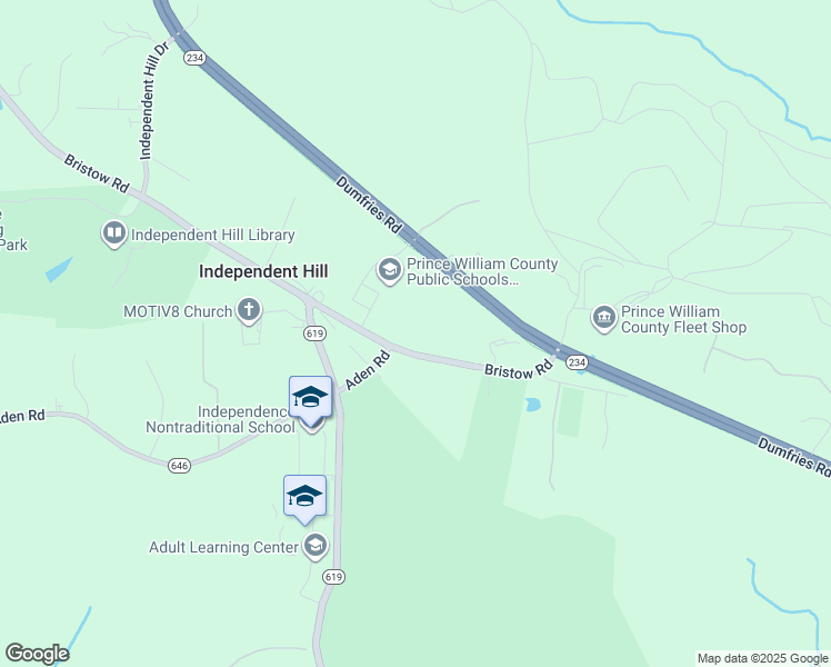 map of restaurants, bars, coffee shops, grocery stores, and more near 14729 Bristow Road in Manassas