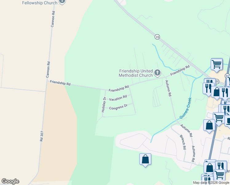 map of restaurants, bars, coffee shops, grocery stores, and more near 30802 Friendship Road in Millsboro