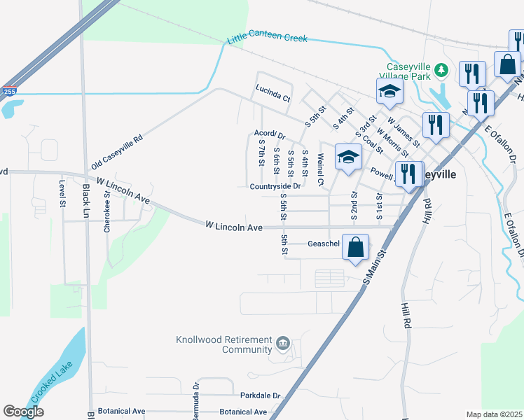 map of restaurants, bars, coffee shops, grocery stores, and more near 601 West Lincoln Avenue in Caseyville