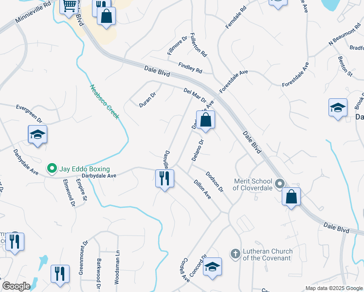 map of restaurants, bars, coffee shops, grocery stores, and more near 14616 Darbydale Avenue in Woodbridge