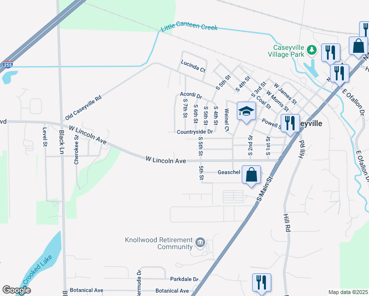 map of restaurants, bars, coffee shops, grocery stores, and more near 601 West Lincoln Avenue in Caseyville