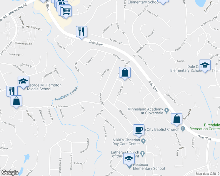 map of restaurants, bars, coffee shops, grocery stores, and more near 14616 Darbydale Avenue in Woodbridge