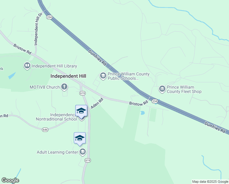 map of restaurants, bars, coffee shops, grocery stores, and more near 14729 Bristow Road in Manassas