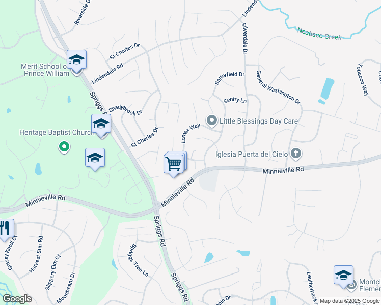 map of restaurants, bars, coffee shops, grocery stores, and more near 5412 Staples Lane in Woodbridge