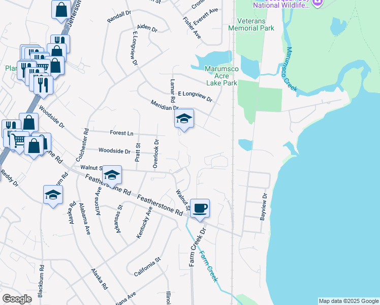 map of restaurants, bars, coffee shops, grocery stores, and more near 14635 Balsam Street in Woodbridge