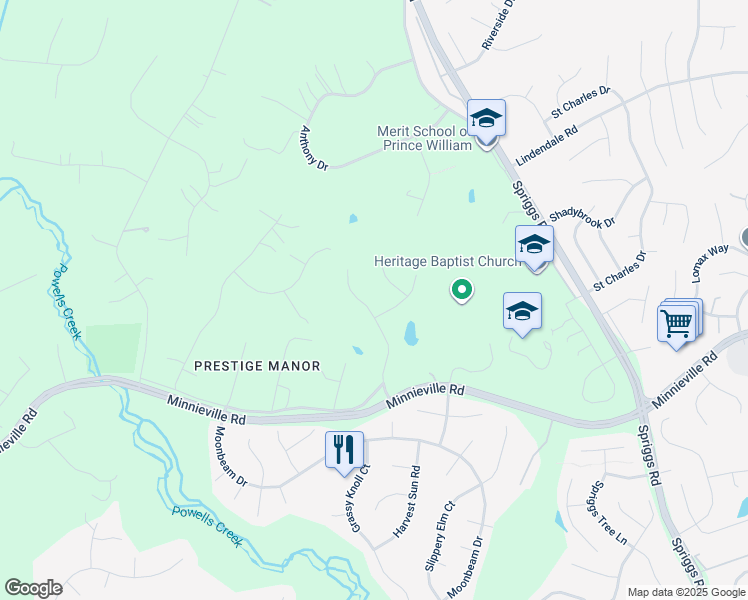 map of restaurants, bars, coffee shops, grocery stores, and more near 5926 Hunter Crest Road in Woodbridge