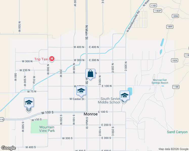 map of restaurants, bars, coffee shops, grocery stores, and more near 60 East 200 North in Monroe