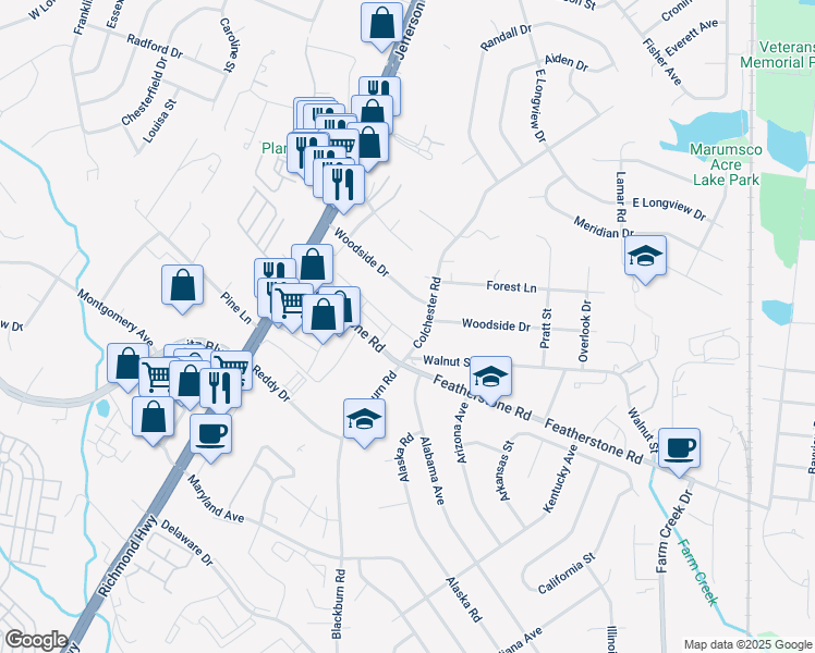 map of restaurants, bars, coffee shops, grocery stores, and more near 1606 Dorothy Lane in Woodbridge
