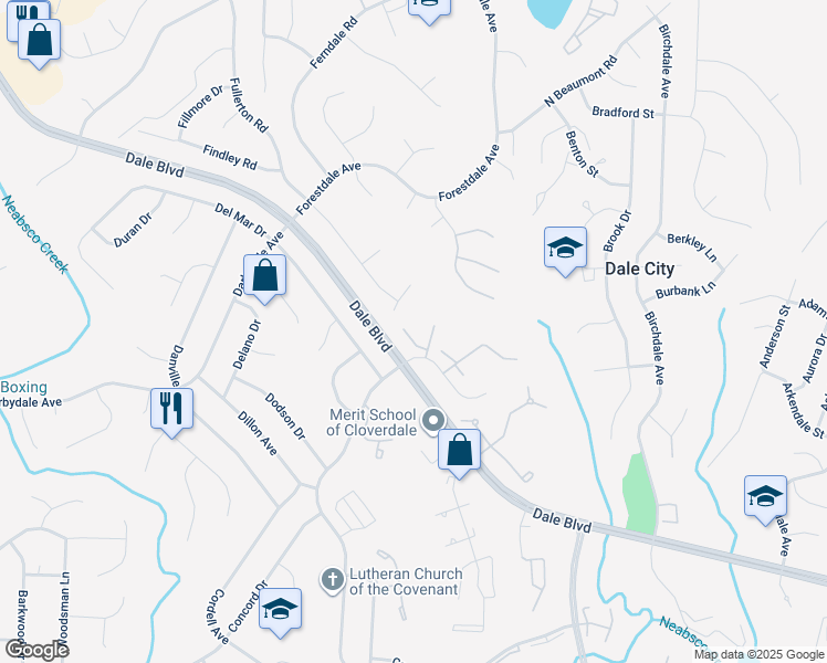 map of restaurants, bars, coffee shops, grocery stores, and more near 3615 Felmore Court in Woodbridge