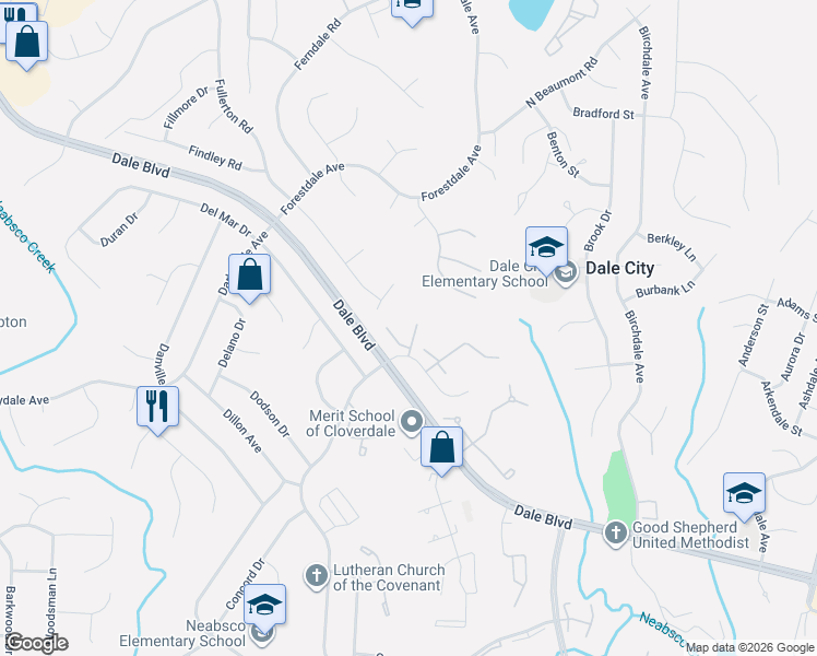 map of restaurants, bars, coffee shops, grocery stores, and more near 14662 Forsythia Terrace in Woodbridge
