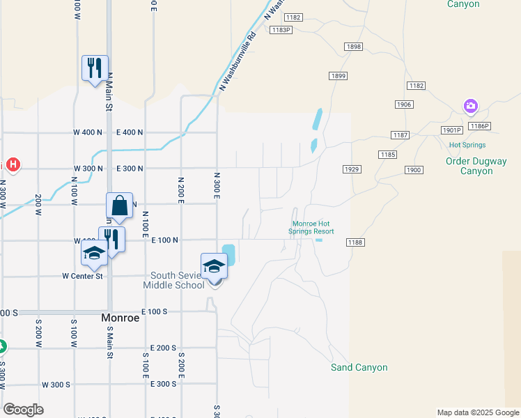 map of restaurants, bars, coffee shops, grocery stores, and more near 211 North 420 East in Monroe