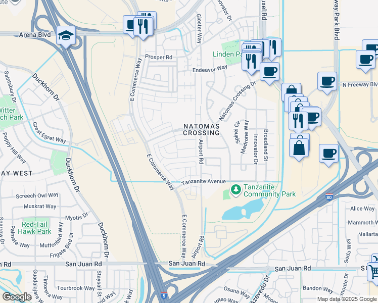 map of restaurants, bars, coffee shops, grocery stores, and more near 2426 Laurel Clark Avenue in Sacramento