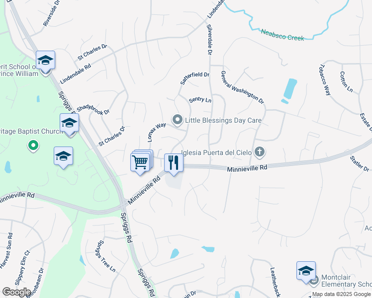 map of restaurants, bars, coffee shops, grocery stores, and more near 14711 Cloyd Way in Woodbridge
