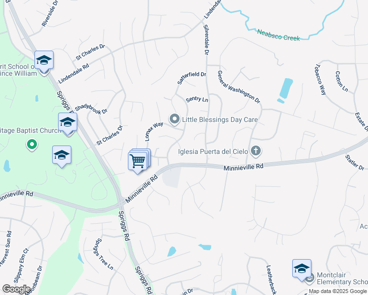 map of restaurants, bars, coffee shops, grocery stores, and more near 14711 Cloyd Way in Woodbridge