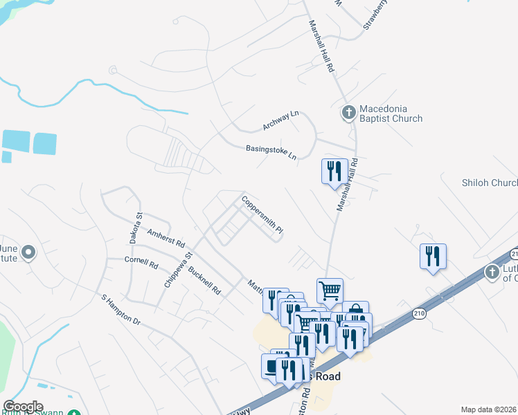 map of restaurants, bars, coffee shops, grocery stores, and more near 2728 Coppersmith Place in Bryans Road