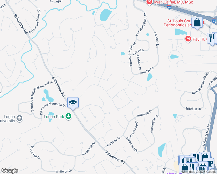 map of restaurants, bars, coffee shops, grocery stores, and more near 14637 Oak Orchard Court in Chesterfield