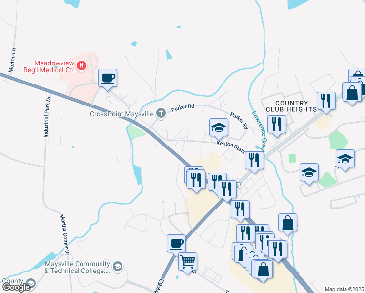 map of restaurants, bars, coffee shops, grocery stores, and more near 744 Kenton Station Road in Maysville