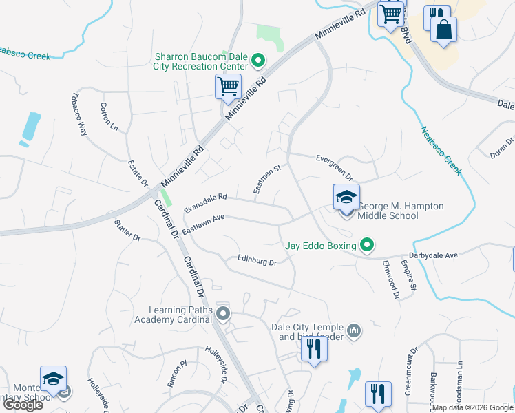 map of restaurants, bars, coffee shops, grocery stores, and more near 4640 Evansdale Road in Woodbridge
