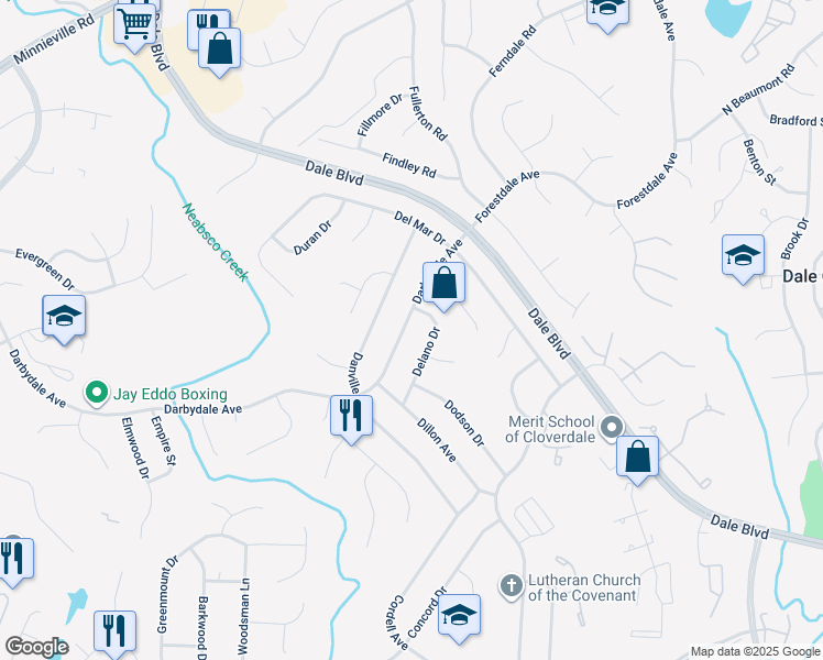 map of restaurants, bars, coffee shops, grocery stores, and more near 14605 Darbydale Avenue in Woodbridge