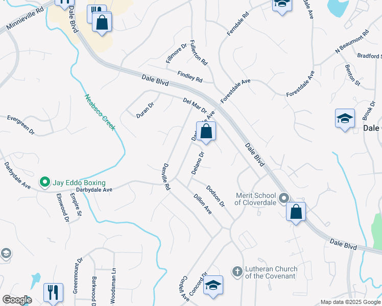map of restaurants, bars, coffee shops, grocery stores, and more near 14605 Darbydale Avenue in Woodbridge