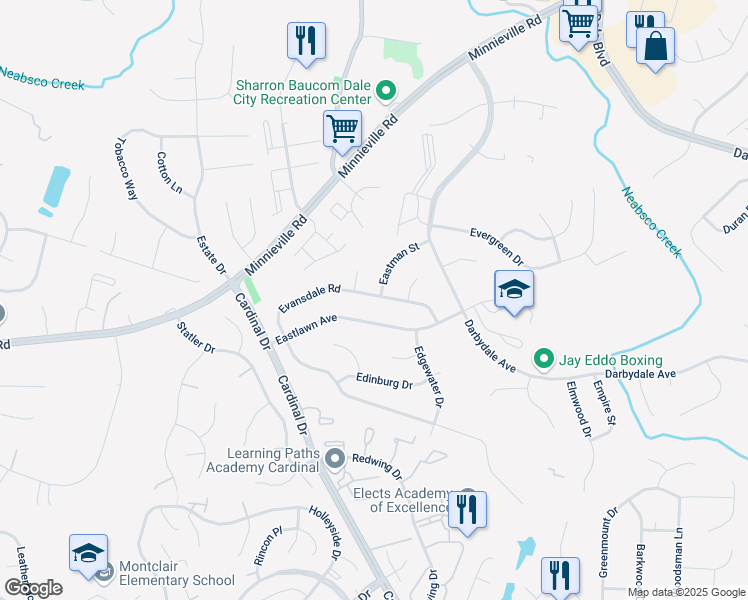 map of restaurants, bars, coffee shops, grocery stores, and more near 4636 Evansdale Road in Woodbridge