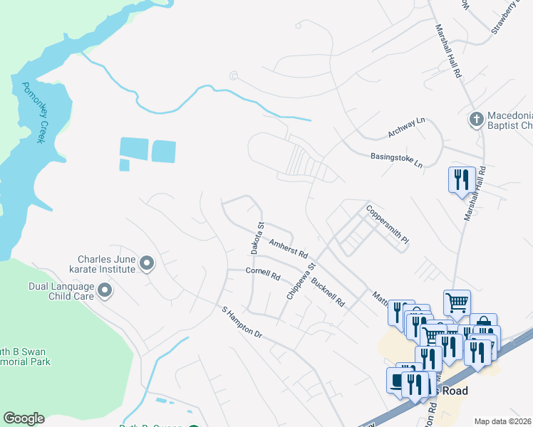 map of restaurants, bars, coffee shops, grocery stores, and more near 2620 Dakota Street in Bryans Road
