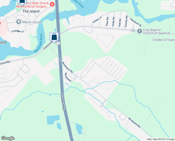 map of restaurants, bars, coffee shops, grocery stores, and more near 25674 South Parkway Road in Seaford