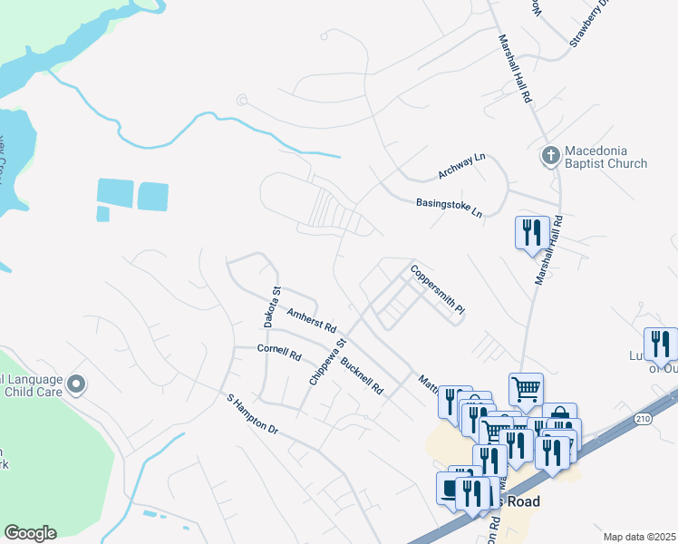 map of restaurants, bars, coffee shops, grocery stores, and more near 6998 Farragut Drive in Bryans Road