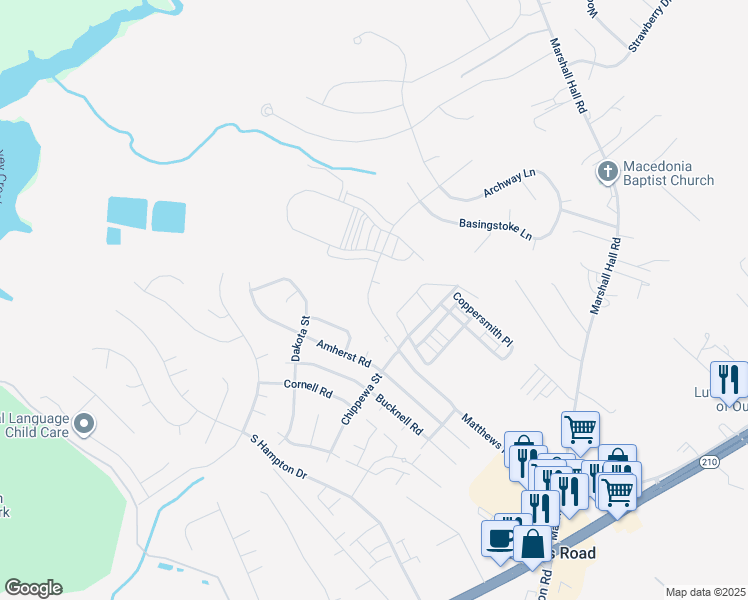 map of restaurants, bars, coffee shops, grocery stores, and more near 6998 Farragut Drive in Bryans Road