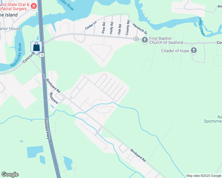 map of restaurants, bars, coffee shops, grocery stores, and more near 25665 Putnam Street in Seaford