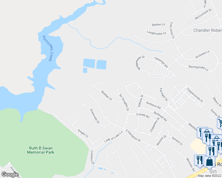 map of restaurants, bars, coffee shops, grocery stores, and more near 5488 Sir Douglas Drive in Bryans Road