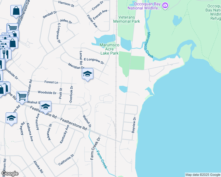 map of restaurants, bars, coffee shops, grocery stores, and more near 1329 Saxon Street in Woodbridge