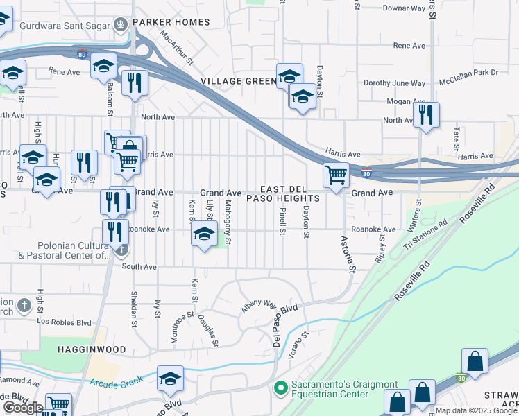map of restaurants, bars, coffee shops, grocery stores, and more near 3724 Natoma Way in Sacramento