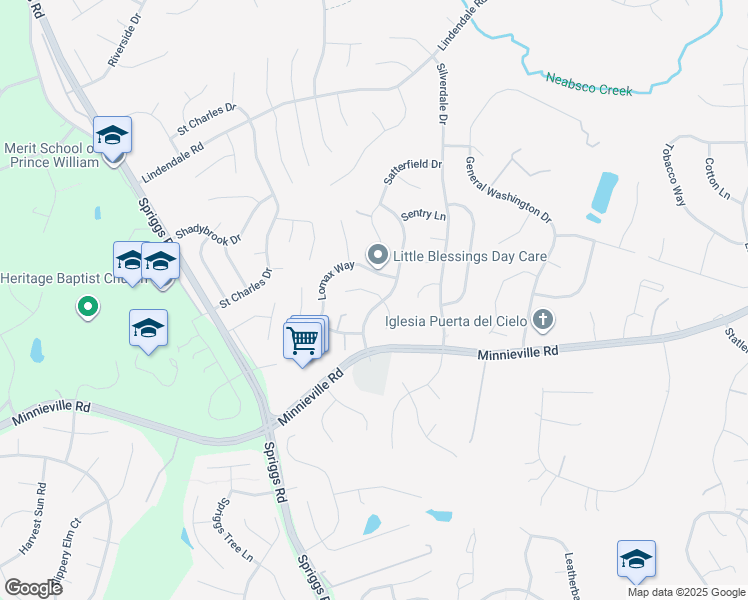 map of restaurants, bars, coffee shops, grocery stores, and more near 14708 Stratford Drive in Woodbridge
