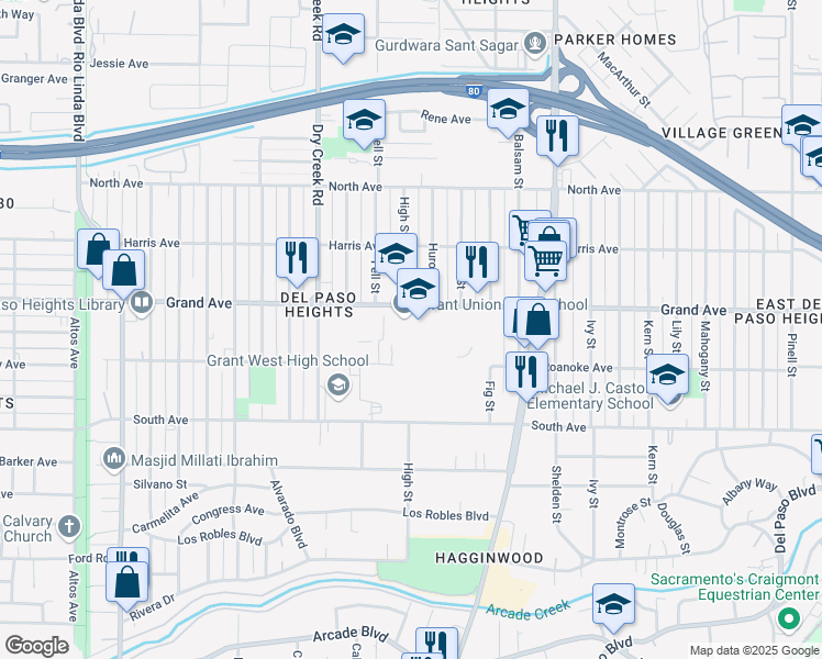 map of restaurants, bars, coffee shops, grocery stores, and more near in Sacramento