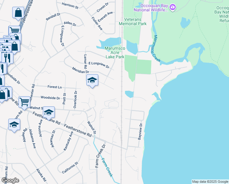 map of restaurants, bars, coffee shops, grocery stores, and more near 1329 Saxon Street in Woodbridge