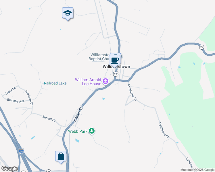map of restaurants, bars, coffee shops, grocery stores, and more near 224 South Main Street in Williamstown
