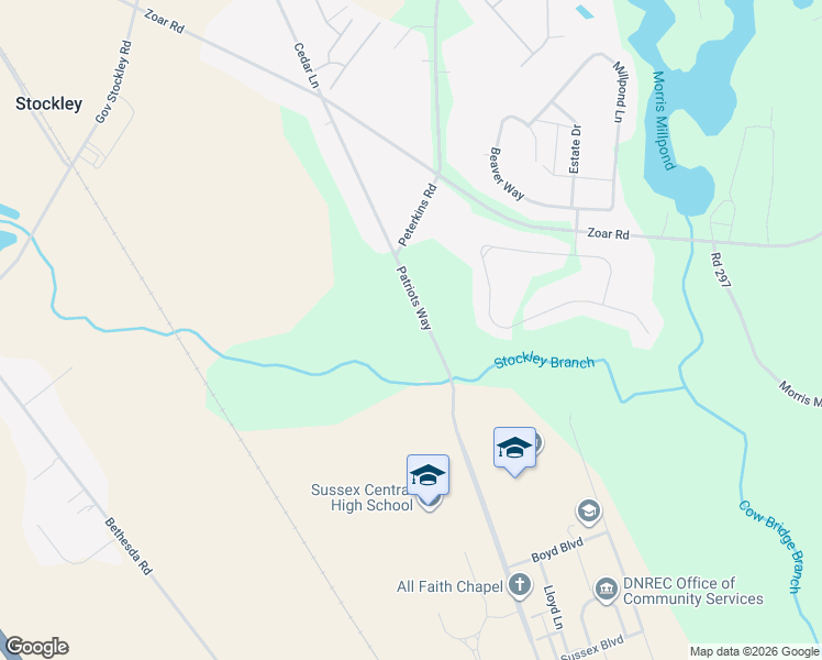 map of restaurants, bars, coffee shops, grocery stores, and more near Patriots Way in Georgetown