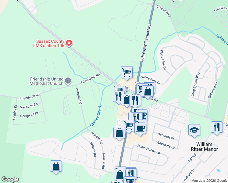 map of restaurants, bars, coffee shops, grocery stores, and more near 36908 Silicato Drive in Millsboro