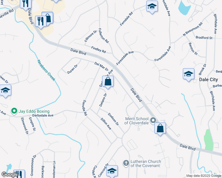 map of restaurants, bars, coffee shops, grocery stores, and more near 3811 Danbury Court in Woodbridge
