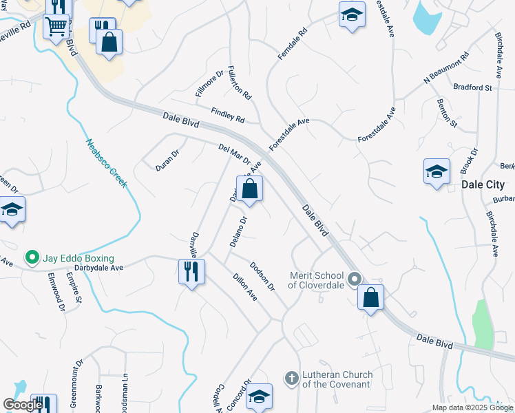 map of restaurants, bars, coffee shops, grocery stores, and more near 3811 Danbury Court in Woodbridge