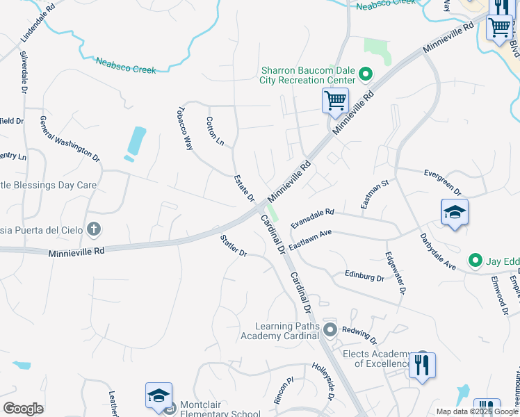 map of restaurants, bars, coffee shops, grocery stores, and more near Minnieville Rd & Cardinal Dr in Dale City