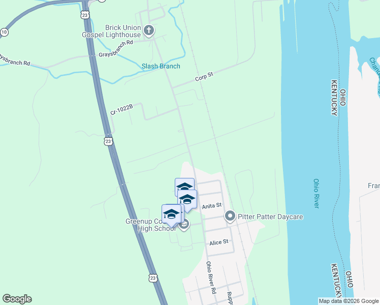 map of restaurants, bars, coffee shops, grocery stores, and more near 3772 Ohio River Rd in Greenup