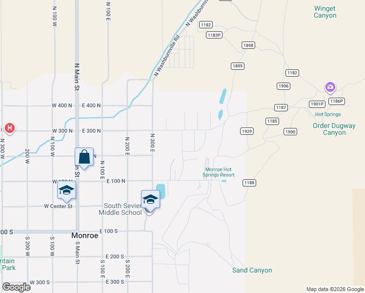 map of restaurants, bars, coffee shops, grocery stores, and more near 193 North 420 East in Monroe