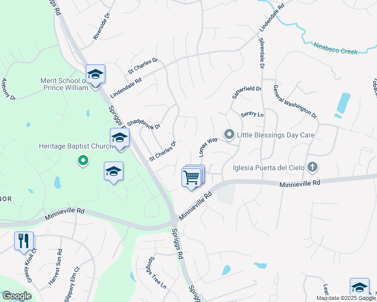 map of restaurants, bars, coffee shops, grocery stores, and more near 5433 Staples Lane in Woodbridge