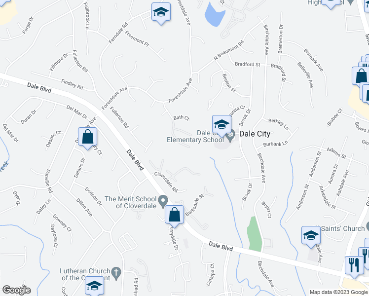 map of restaurants, bars, coffee shops, grocery stores, and more near 14652 Bakersfield Street in Woodbridge
